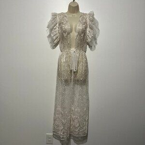Womens Sheer Lace Negligee Peignoir Robe OS White Bridal Ethereal Fairy Angel
